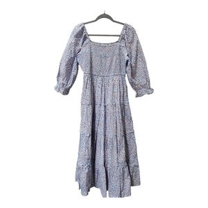 Pink City Prints Floral Midi Smocked Dress - Med